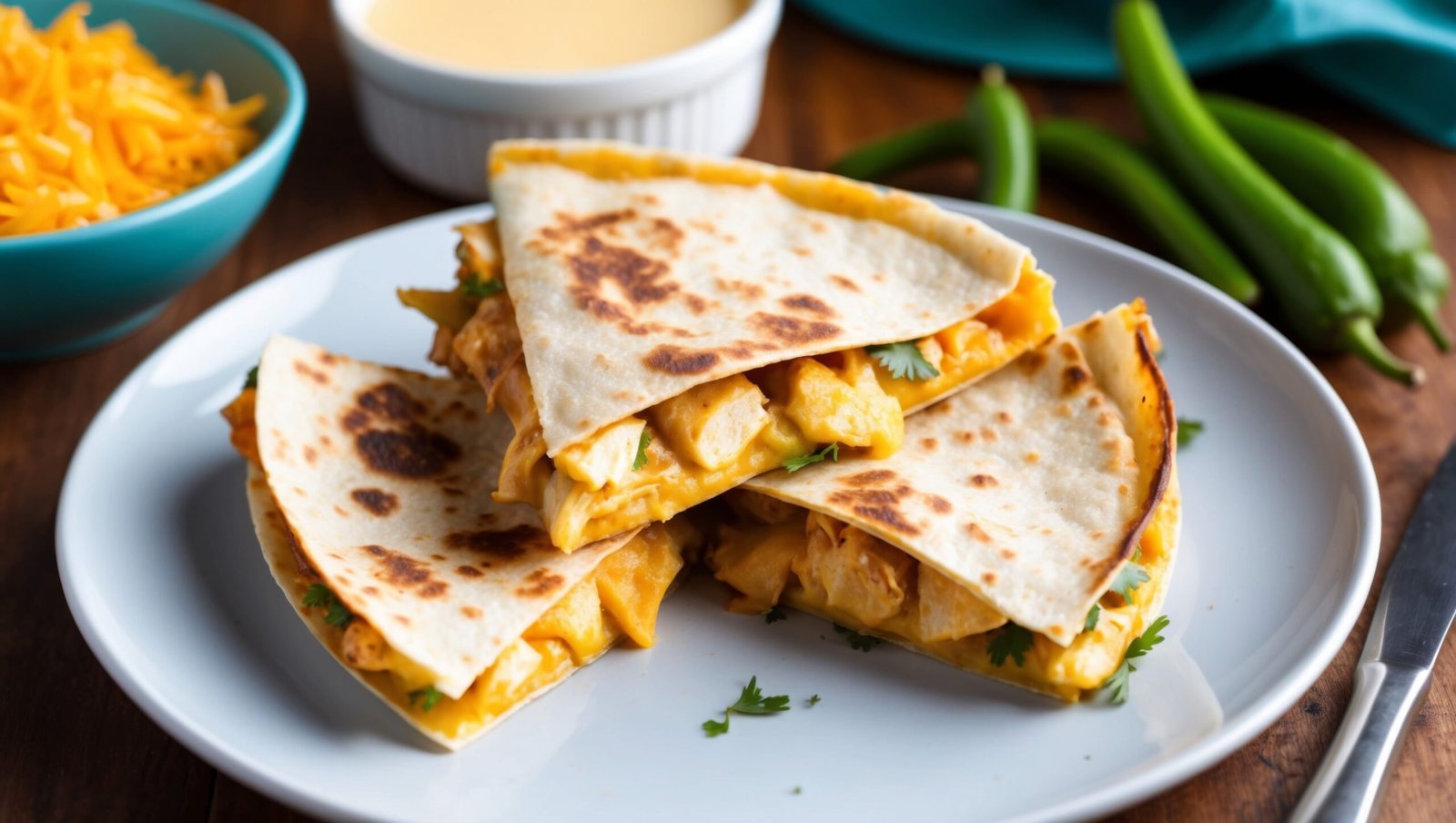 Home deliciosa quesadilla de pollo servida con ingredientes frescos y colores vibrantes(1)