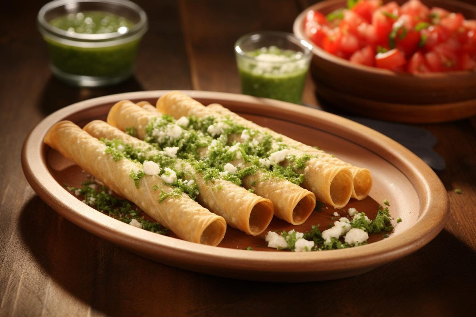 Home flautas con una ensalada de caprese ligera y fresca tacos de carne mexicana flautas enchiladas(1)