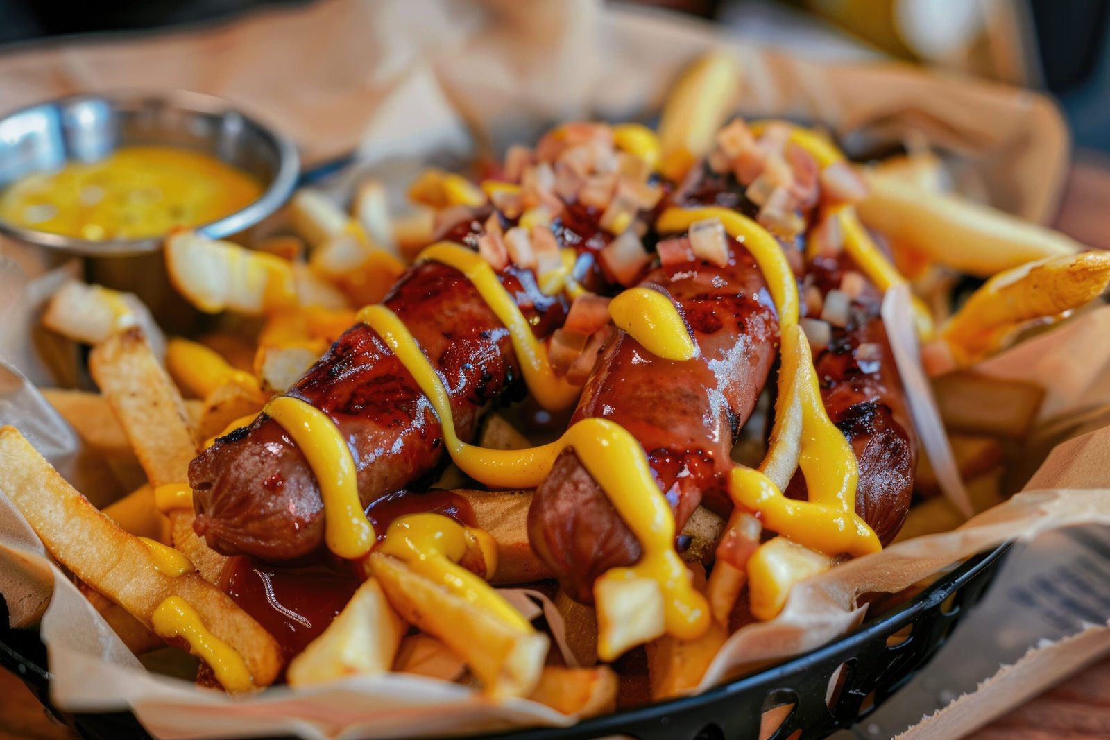 Home salchipapa fritas al estilo peruano con salchichas y salsas(1)