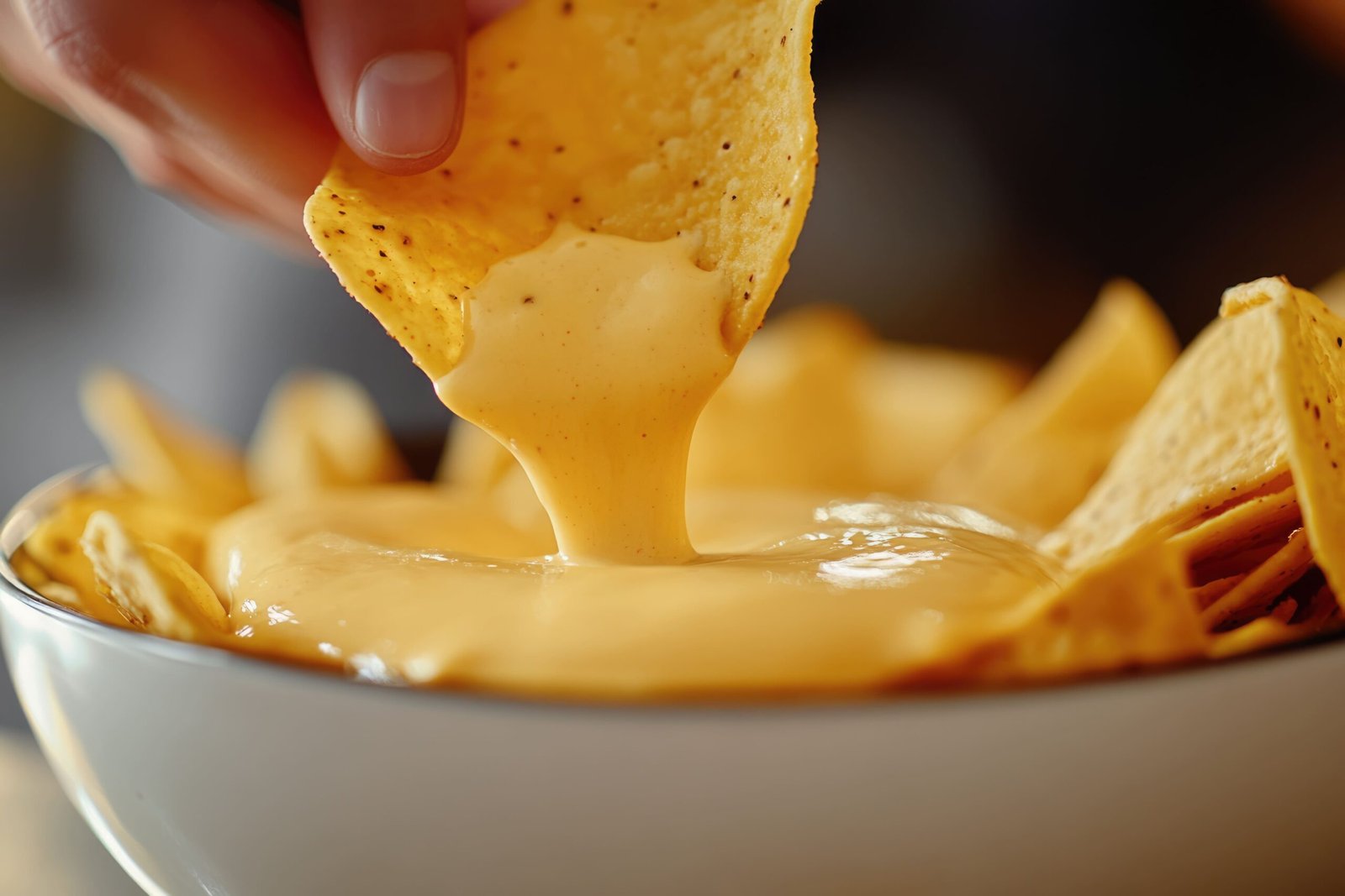 Home una persona esta poniendo mostaza en un plato con una mano sosteniendo un chip(1)